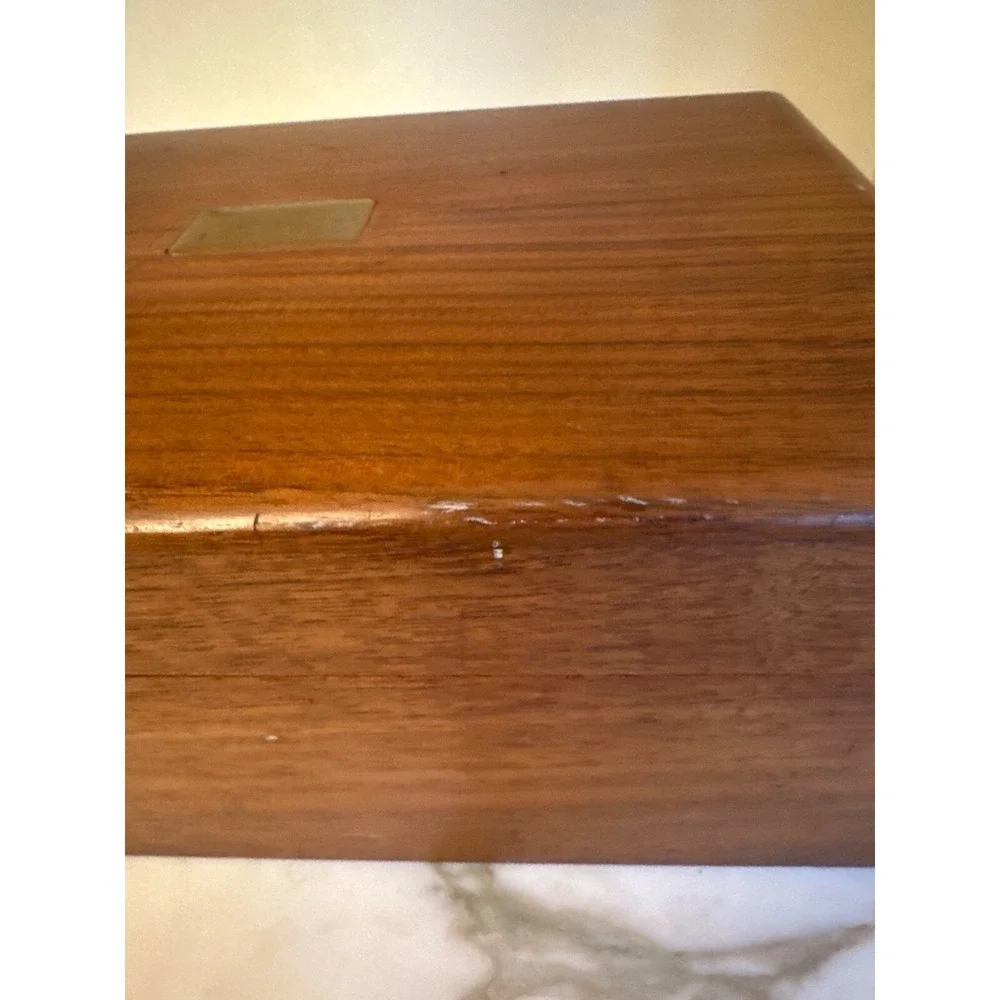 Vintage‎ Wooden Jewelry Box With Brass Plate Accent